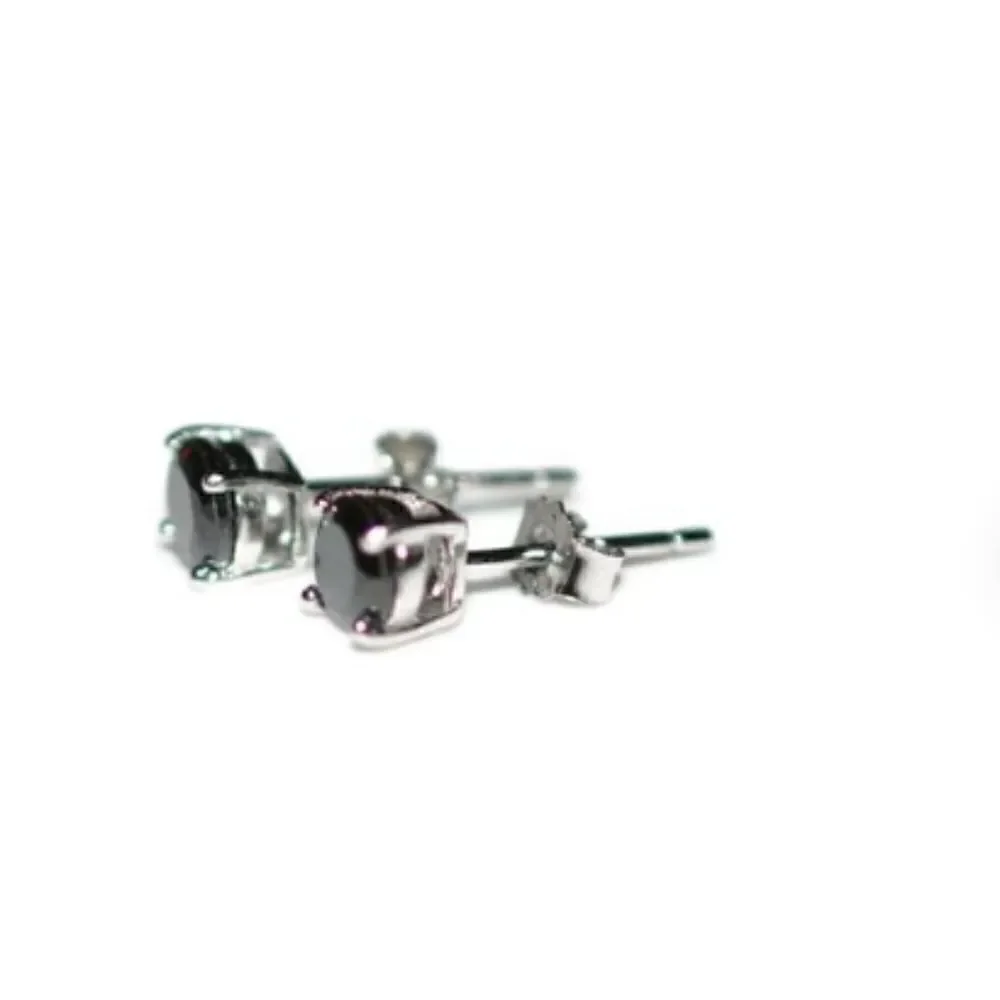 Round Black Cubic Zirconia Sterling Silver Stud